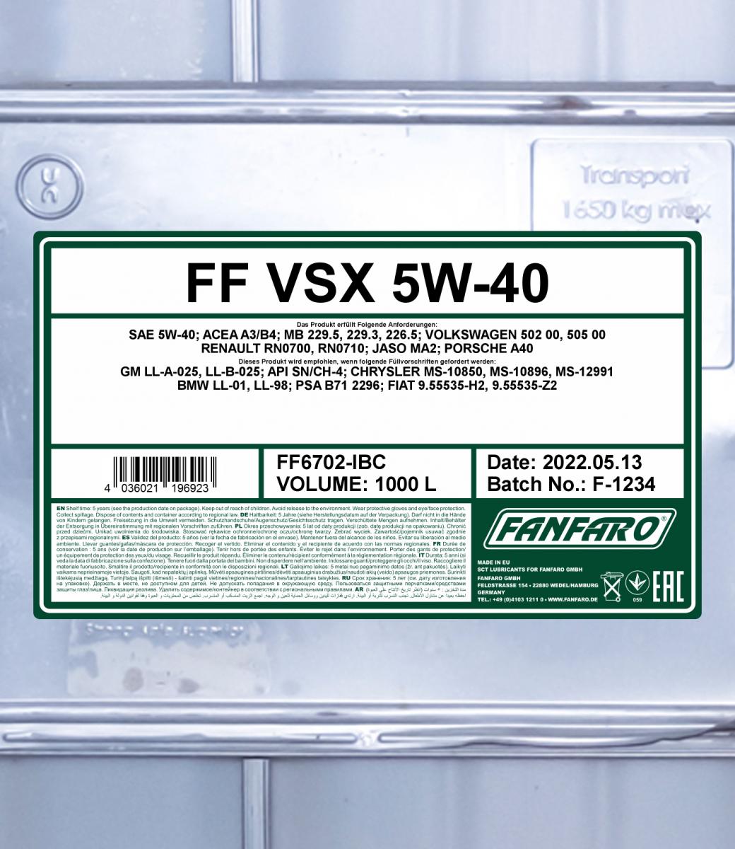 Motoröl FANFARO Expert Line VSX 5W-40 5l, FF6702-5 ❱❱❱ Preis und Erfahrungen